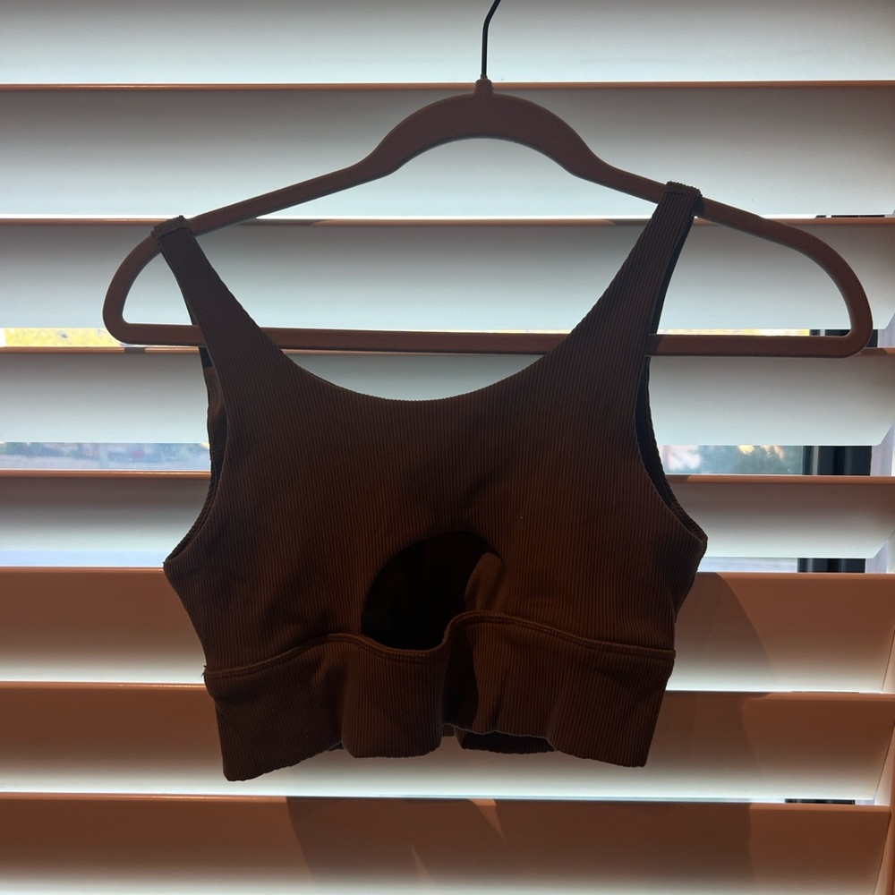 Brown Ribbed Crop Top - Picture 2 of 3